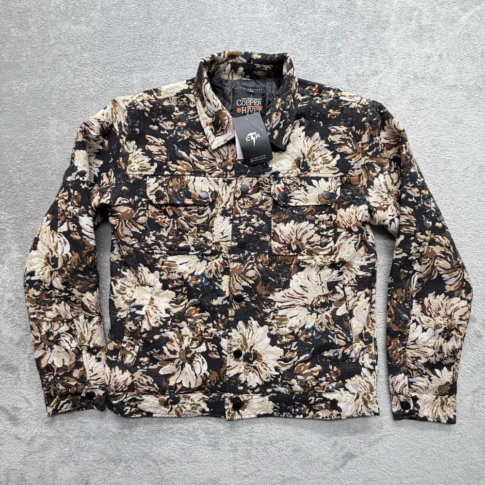 Copper Rivet Jacket Mens S BLACK Quilted Floral Tweed Collared Lined